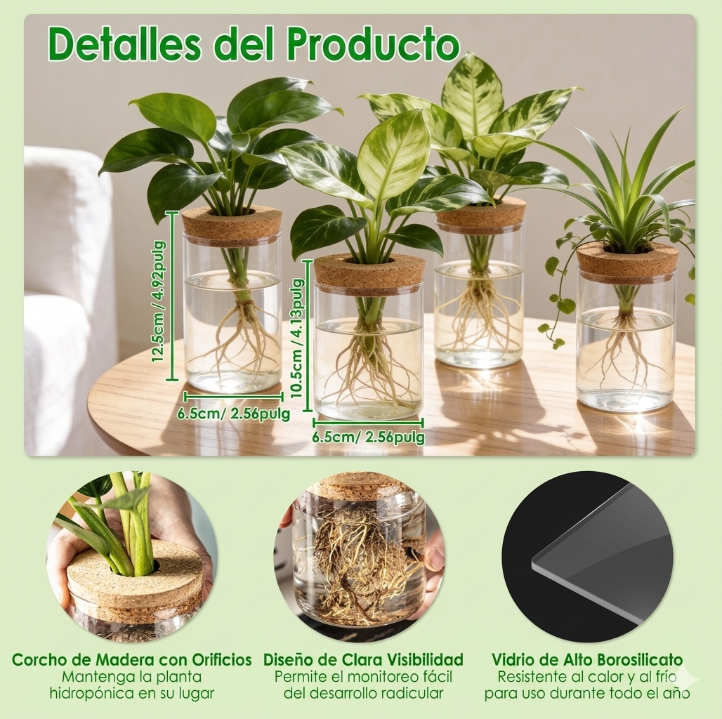 Génesis Cristal: Estación de Propagación y Raíces a la Vista (Set de 4)
